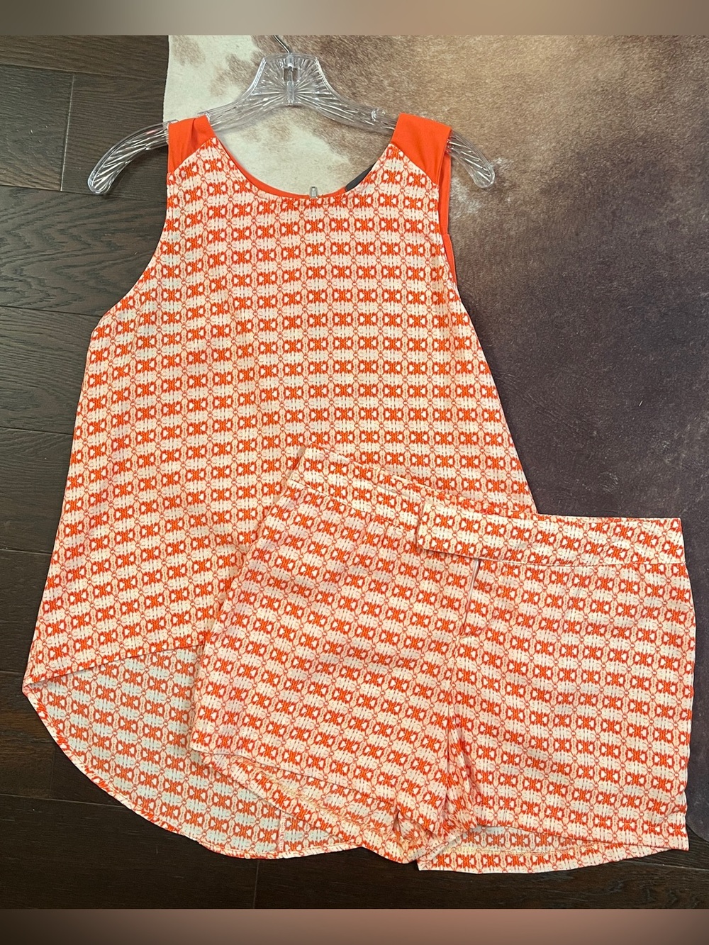 Sleeveless Orange Printed Women's Short Set